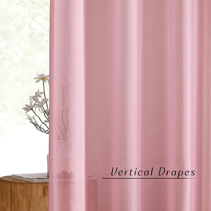 NICETOWN Voile Sheer Pink Curtains 90 inches Long - Image 4