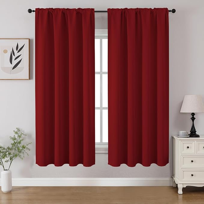 CUCRAF Red Blackout Curtains 54 inch Length 2 Panels Set, Rod Pocket Room by CUCRAF