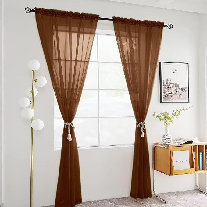 SpaceDresser Basic Rod Pocket Sheer Voile Window Curtain Panels Brown 1 Pair 2 - Image 2
