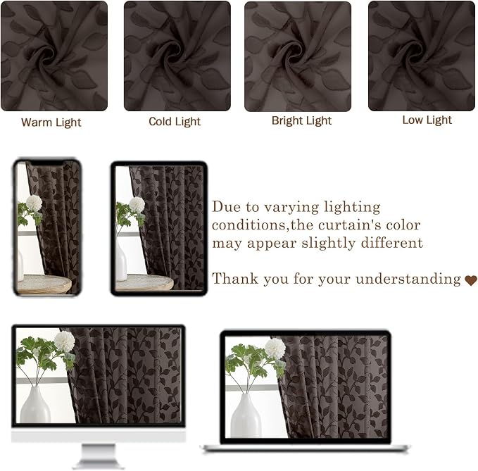 Chyhomenyc Chocolate Sheer Curtains 63 Inch Length 2 Panels Set, Light - Image 7