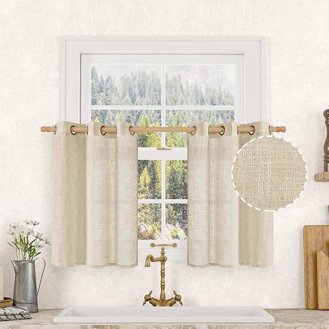 LAMIT Short Window Linen Curtains 30 Inch Length by LAMIT
