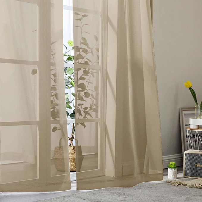 Taupe Sheer Curtain for Bedroom Living Room 72 Inches Long 2 Panels Set - Image 9
