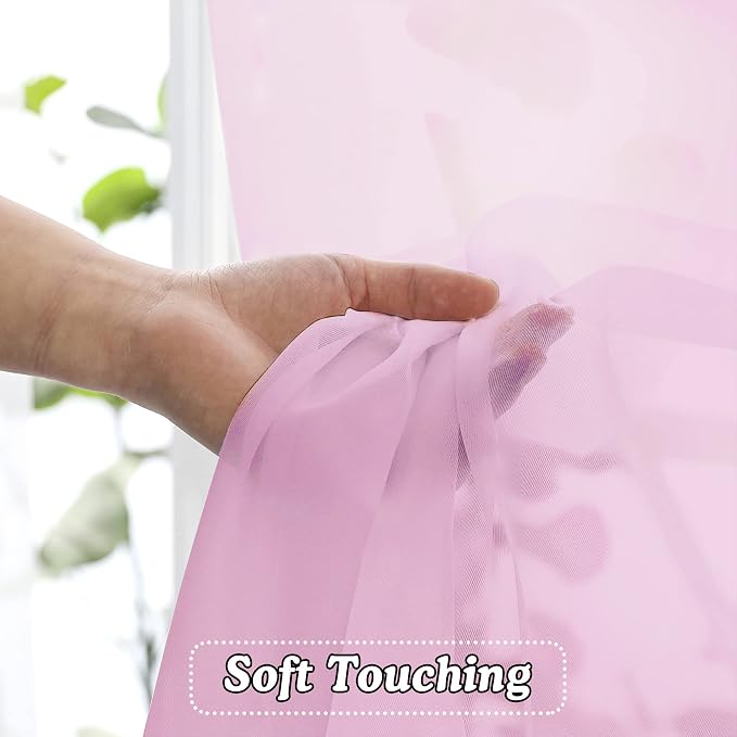 OVZME Light Pink Sheer Window Valance Curtains, Light Filtering Kitchen - Image 5