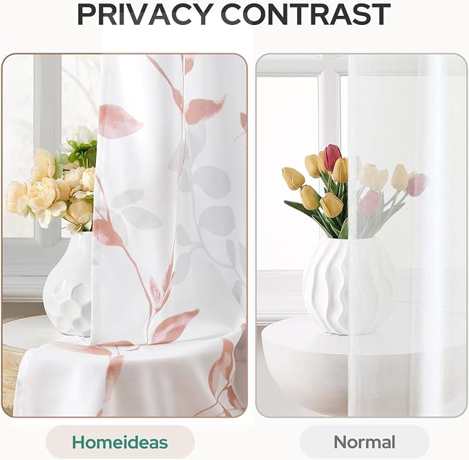 HOMEIDEAS Non-See-Through Pink and White Privacy Sheer Curtains 52 X 63 Inch - Image 3