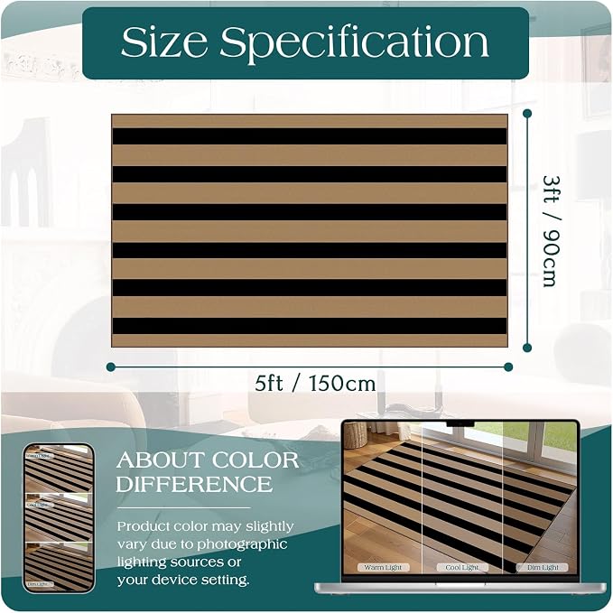 Black Tan Striped Entry Rug - Image 8