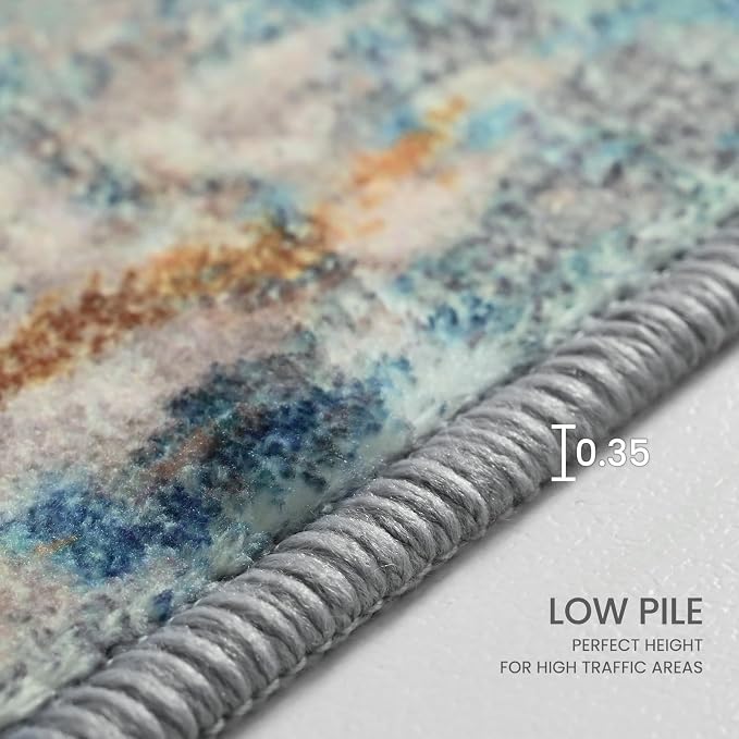 Ompaa Living Room Rug 6x9 Blue Area Rug Machine Washable Boho Rug Non Slip - Image 5