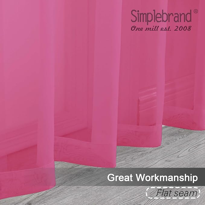 Simplebrand Hot Pink Sheer Curtains 84 Inches Long, Light Filtering Rod Pocket - Image 2