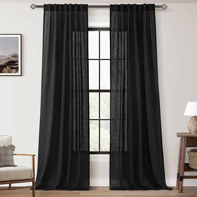 Black Linen Curtains 90 inches Long by Jolilight