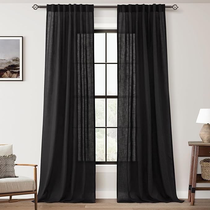 Black Linen Curtains 132 inches Long by Jolilight