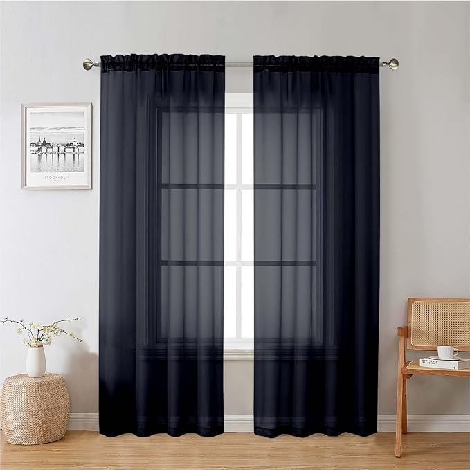 Lecloud Black Sheer Curtains 78 Inches Long 2 Panels Set, Privacy Voile Light by Lecloud