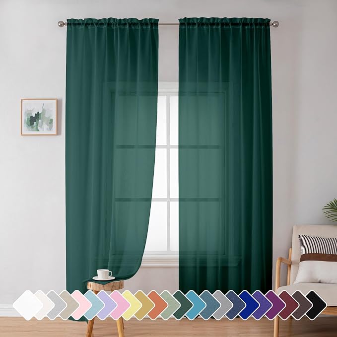 Simplebrand Hunter Green Sheer Curtains 72 Inches Long 2 Panels by Simplebrand