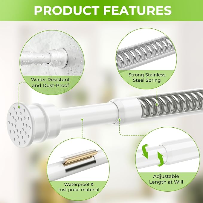 No Drill Tension Curtain Rods 28 to 48 Inch White Small Curtain Rod Adjustable - Image 4