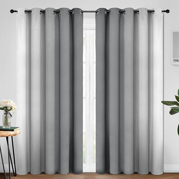 Yakamok 84 Inch Length Gray and Greyish White Gradient Color Ombre Curtains - Image 2