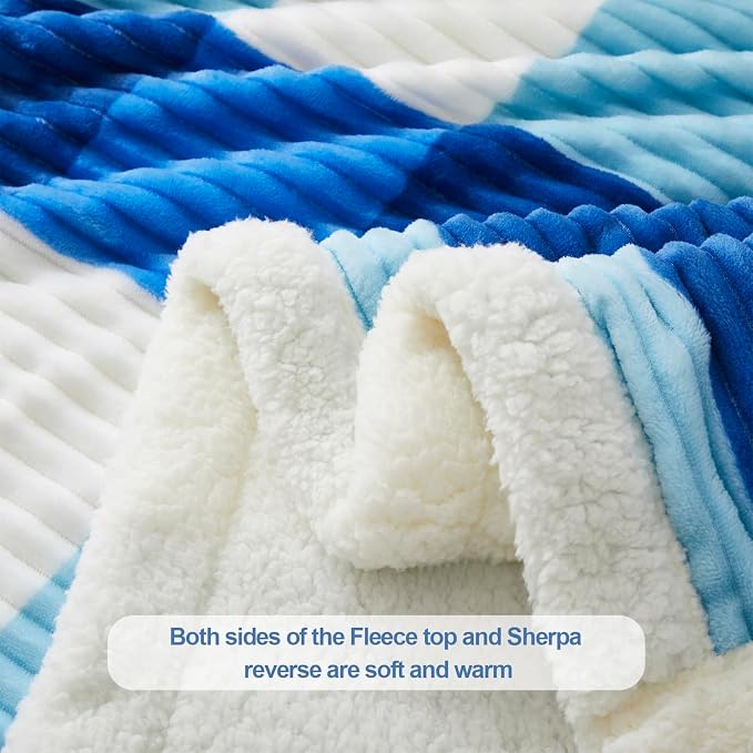 PU MEI Sherpa Blanket Twin Plaid Thick Bed Blanket, 90”*80” Super Soft Flannel - Image 4