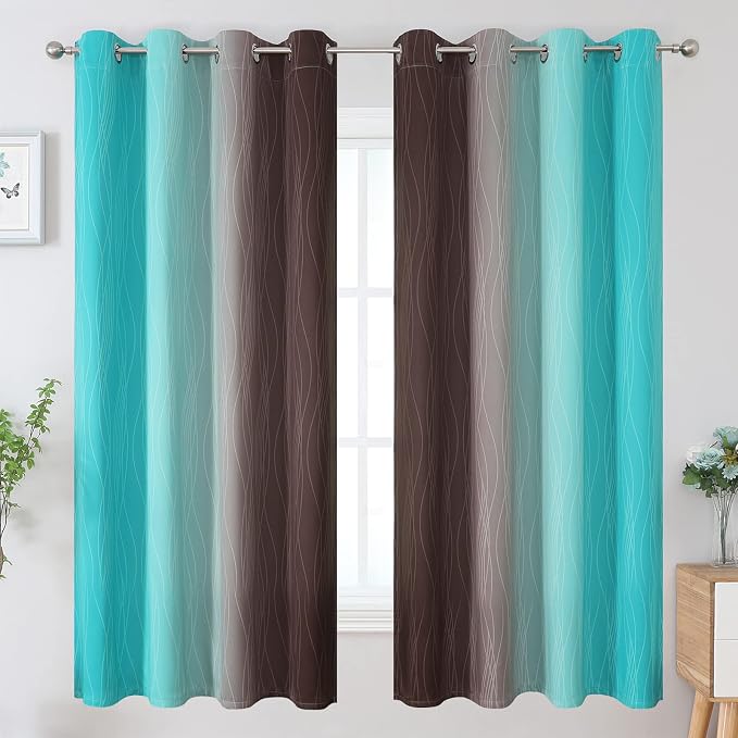 Estelar Textiler Brown and Teal Ombre Blackout Curtains 63 Inches Long - Image 2