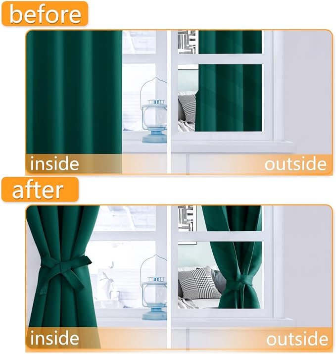 Blackout Curtains for Bedroom, Hunter Green, 52 x 54 Inch, 2 Panels | Thermal - Image 4