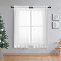 OWENIE Sheer White Curtains Living Room 54 inches Long, Rod Pocket Curtain by OWENIE