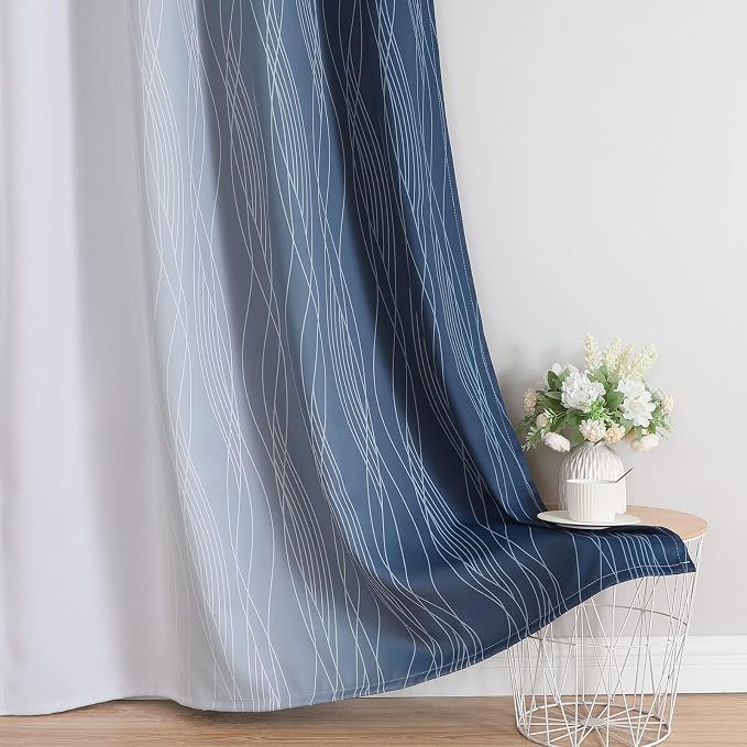 Estelar Textiler Navy Blue and Greyish White Blackout Curtains - Image 6