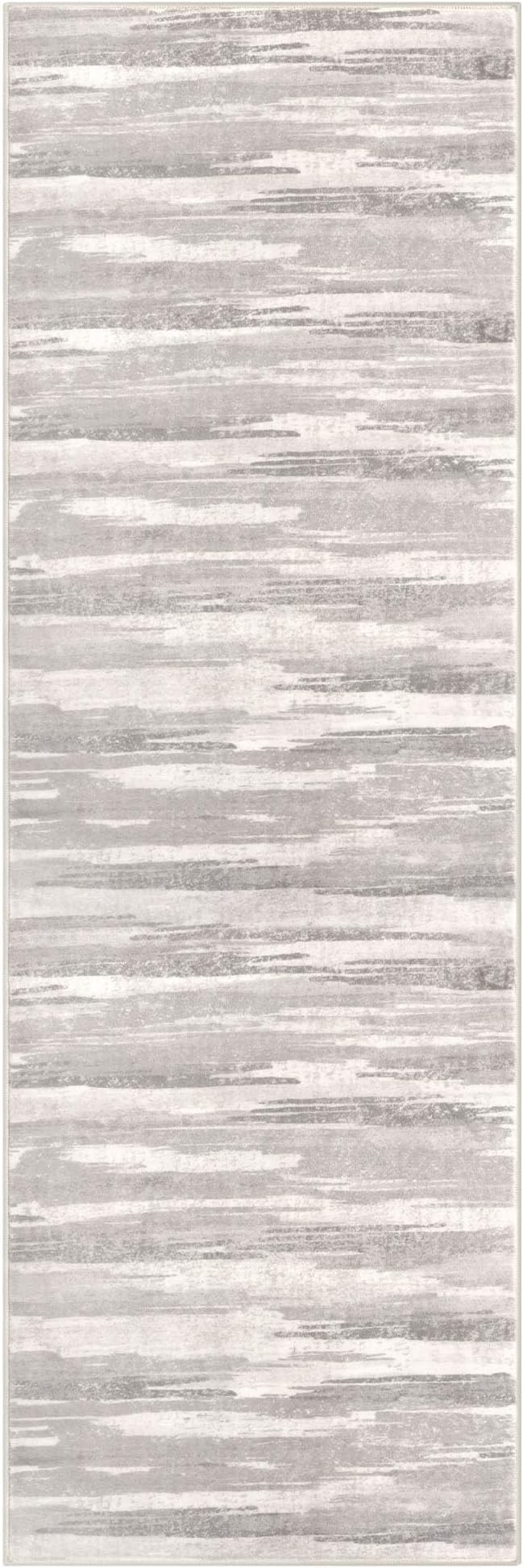 Lansny Modern Abstract Runner Rug 2x6, Neutral Light Beige and Grey Washable - Image 9