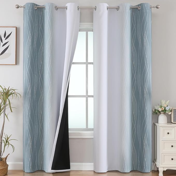 Estelar Textiler Stone Blue and Greyish White Gradient Room Darkening Blackout by ESTELARTEXTILER