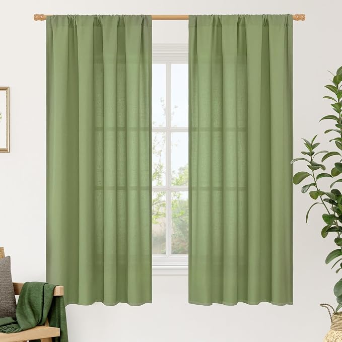 LAMIT Green Linen Curtains 63 inch Length by LAMIT