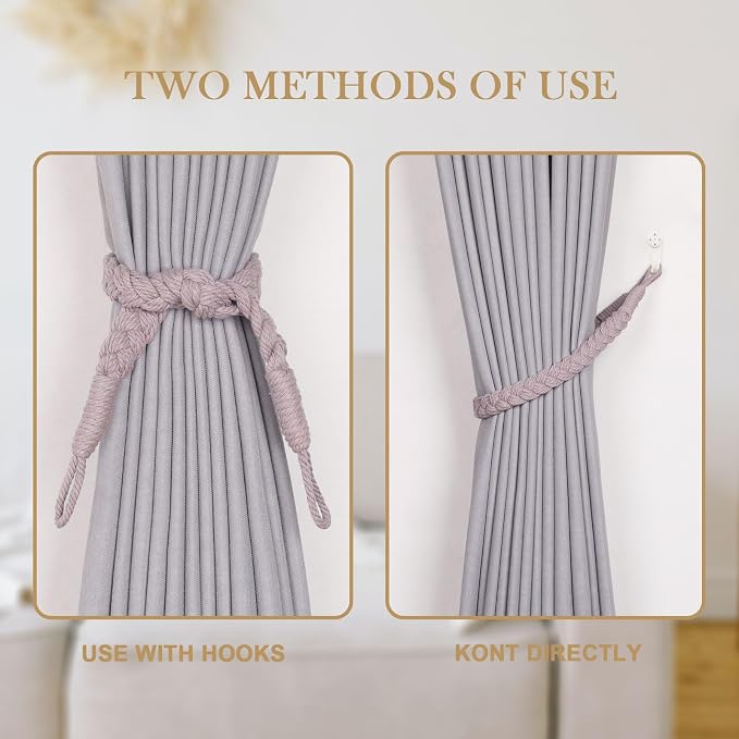 NICEEC 2 Pack Natural Cotton Rope Curtain Tiebacks Elegant Boho Style - Image 4