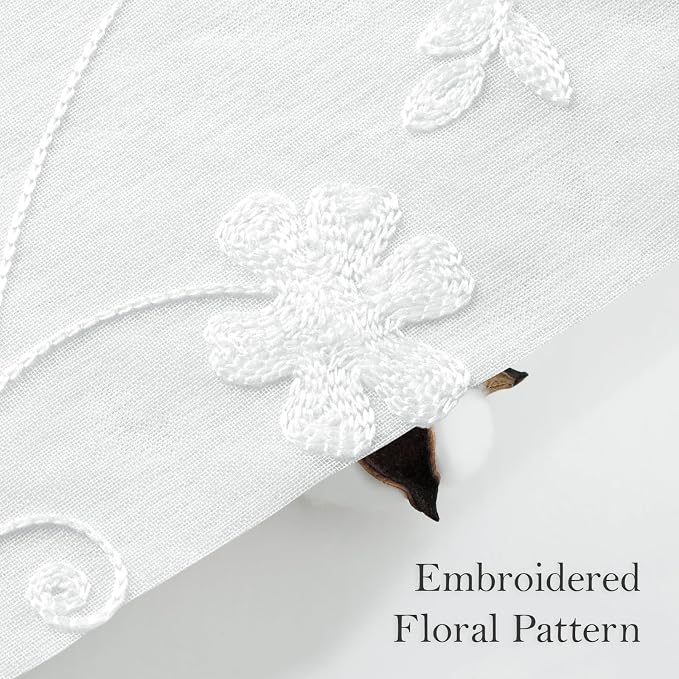 HOMEIDEAS White Sheer Curtains 84 Inches Long 2 Panels White Embroidered Floral - Image 3