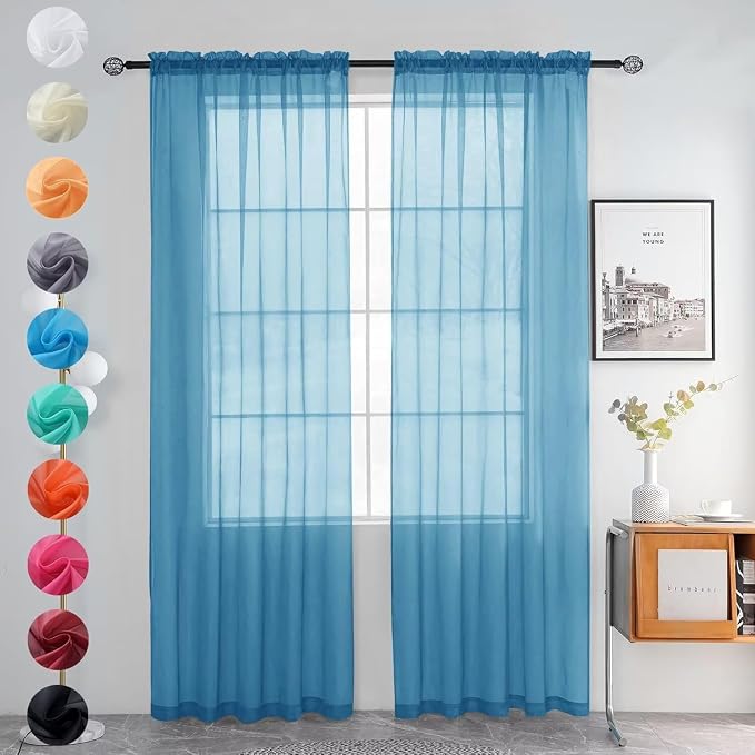 youleyar Solid Sheer Rod Pocket Curtain Voile Draperies 2 Panels White Beige by Youleyar