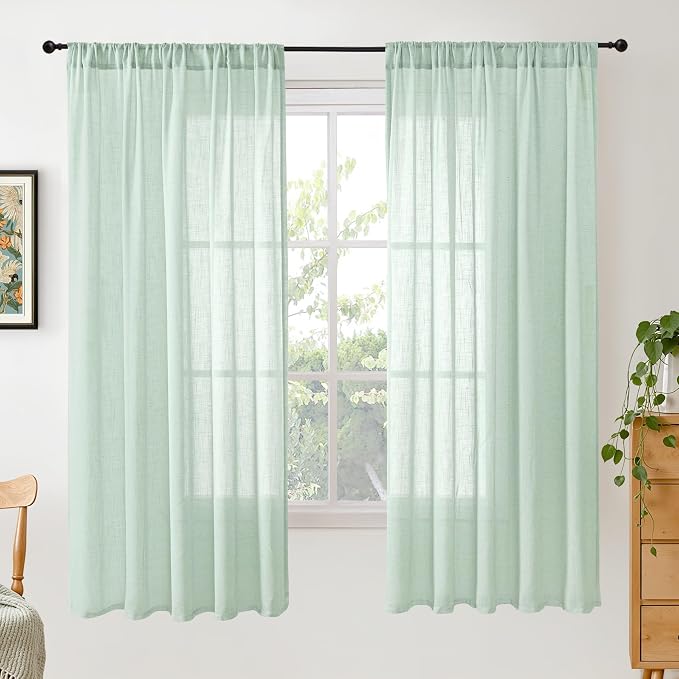 BGment Sage Green Linen Semi Sheer Curtains by BGment