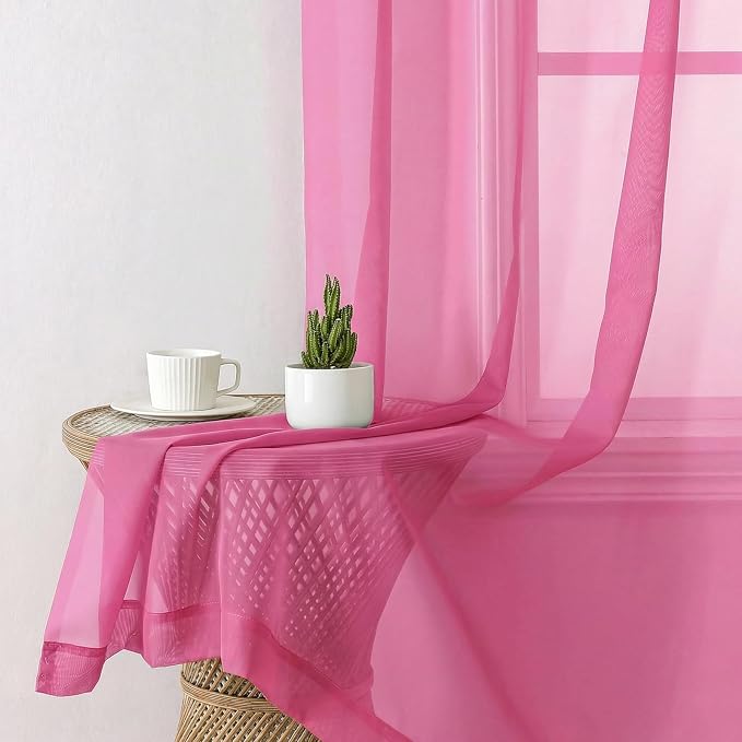 Aiyufeng Hot Pink Sheer Curtains 63 Inch Length 2 Panels Set - Image 5