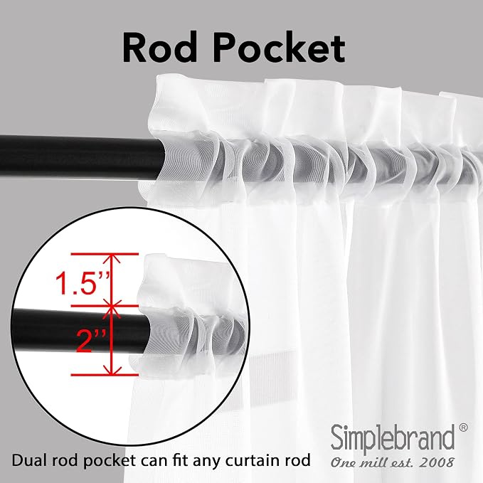 Simplebrand Sheer White Curtains 96 Inches Long, Light Filtering Rod Pocket - Image 7