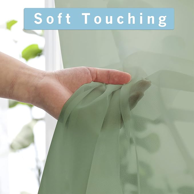 OWENIE Sheer Curtains Sage Green, Light Filtering - Image 3