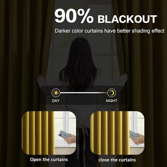 Yellow Pinch Pleated Curtains 72 Inch Length 2 Panels Set Noise Cancelling - Image 3