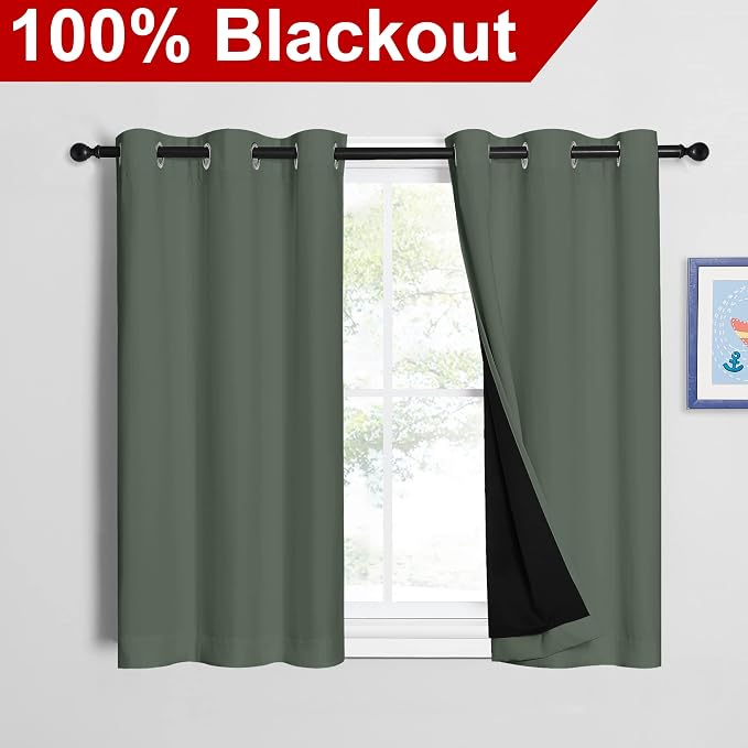 NICETOWN Dark Mallard 100% Blackout Curtains 45 inches Long, 2 Thick Layers - Image 2