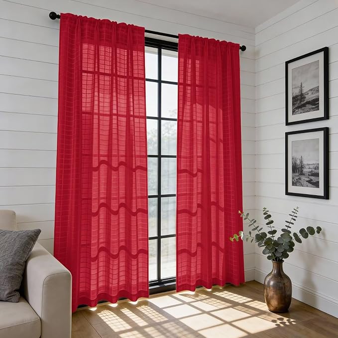 SpaceDresser Check Sheer Curtains 63 Inches Long - Image 6