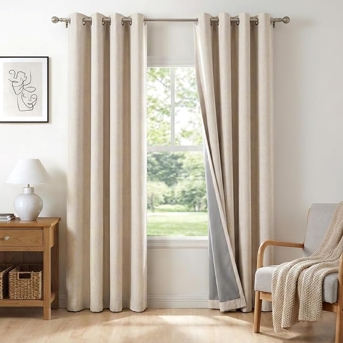 100% Blackout Linen Textured Curtains 80 Inch Long, Oatmeal | 100% Blackout by 100BlackoutShield