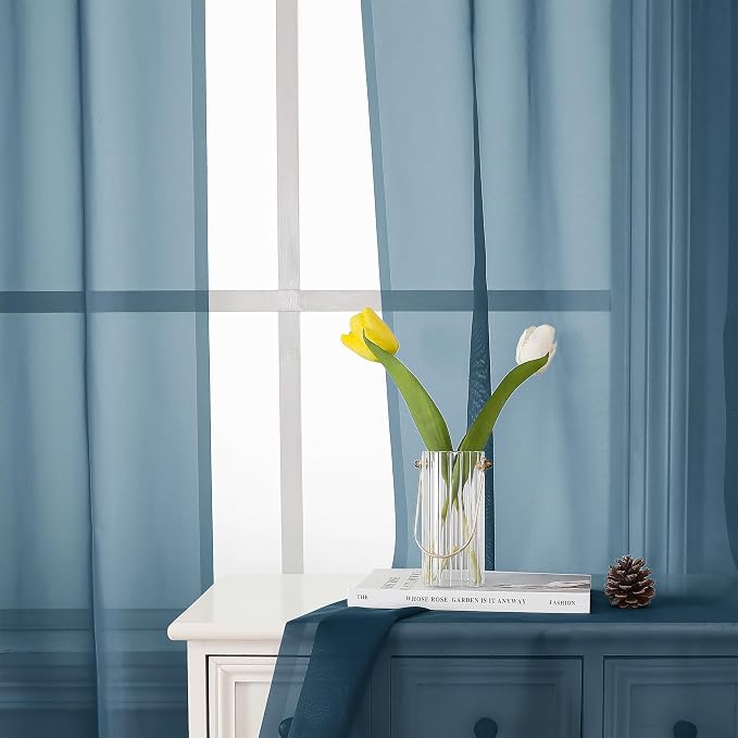 Lecloud Dusty Blue Sheer Curtains 84 Inches Long 2 Panels, Light Filtering - Image 7