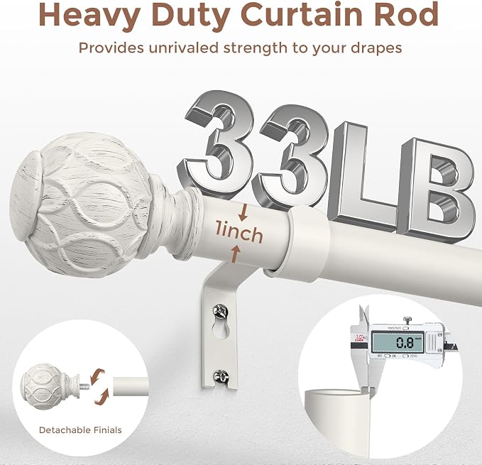White Curtain Rods for Windows 48 to 84 Inch, Antique Decorative 1 Inch - Image 3