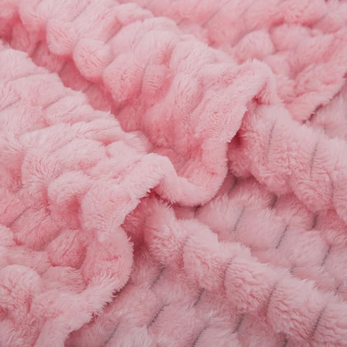 Puncuntex Light Pink Throw Blanket 90"×90" inches Fuzzy 3D Jacquard Decorative - Image 6