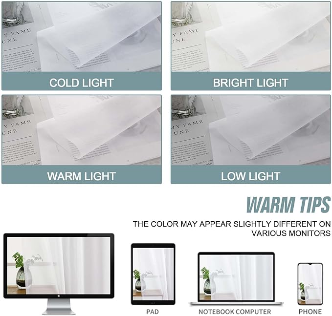 White Window Sheer Curtains 54 inch Length, Soft Airy Light Filtering Sheer - Image 6