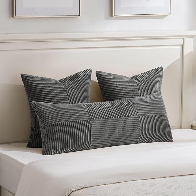 Fancy Homi Set of 2 Dark Gray Boho Long Lumbar Body Decorative Throw Pillow - Image 2