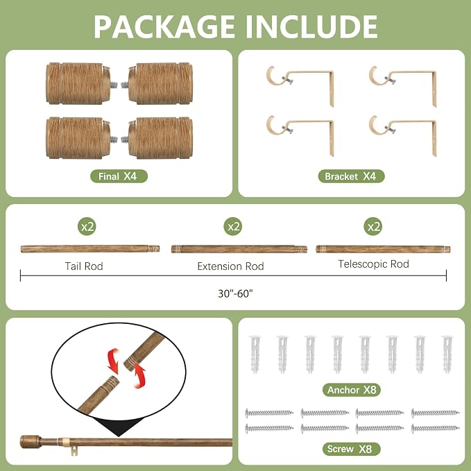 5/8” Diameter Curtain Rods 30-60 Inch, - Image 3