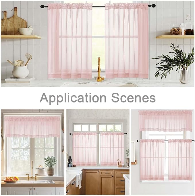 Blush Valances for Windows, Blush Sheer Curtains 14 Inch Length 2 Pack Kitchen - Image 6