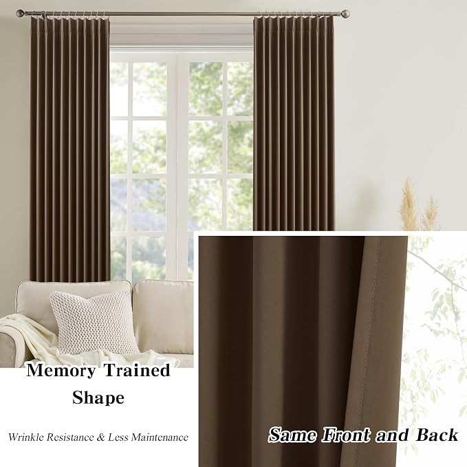Chocolate Brown Blackout Curtains 108 Inches Long 9 feet Tall, Extra Long Pinch - Image 6