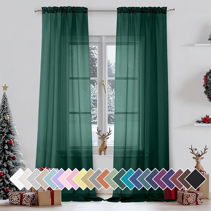Aiyufeng Hunter Green Sheer Curtain Drapes 96 Inch Length 2 Panels by Aiyufeng