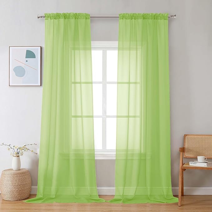 Chyhomenyc Lime Sheer Curtains 96 inches Long 2 Panels, Light Filtering Soft by Chyhomenyc