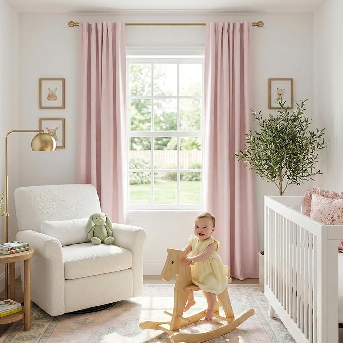 100% Blackout Shield Soft Pink Linen Blackout Curtains - Image 5