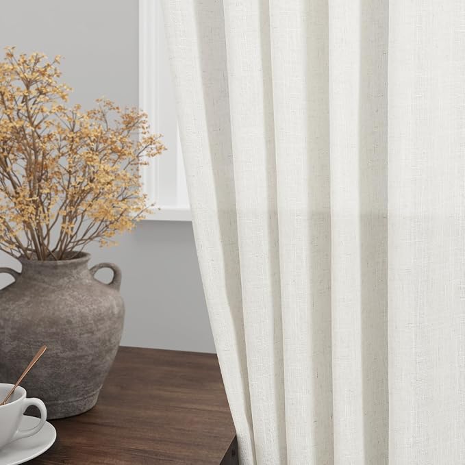 Nanspring Extra Long 112 Inch Long Beige White Linen Curtains Back Tab Neutral - Image 4