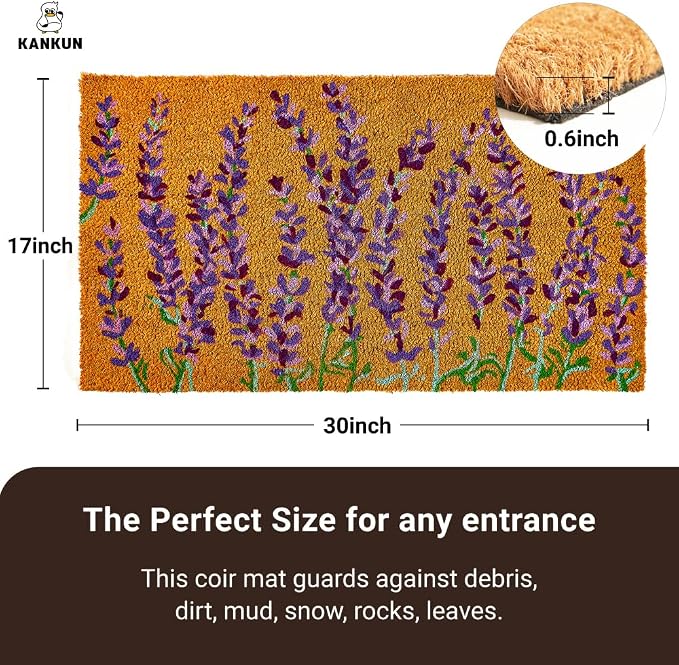 KANKUN Coco Coir Door Mat with Heavy Duty Backing, Welcome Doormat, Doormat - Image 3