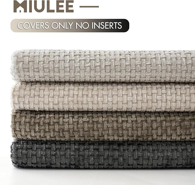 MIULEE Soft Decorative Chenille Euro Pillow Covers Neutral 22x22 Pack of 4 | - Image 6